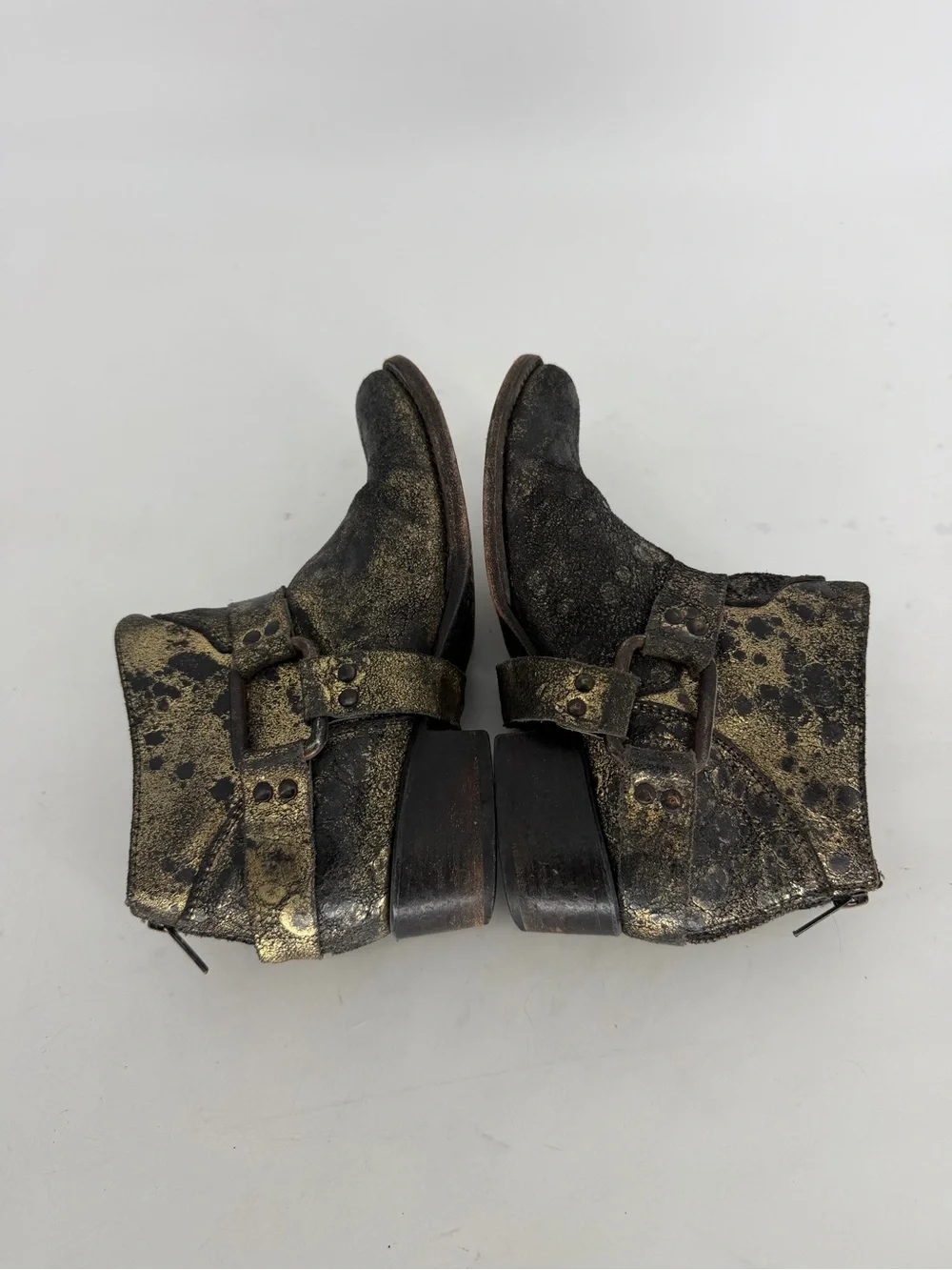 Freebird by Steven Phlow Metallic Leather Harness Boot Women 7 Distressed Bronze
